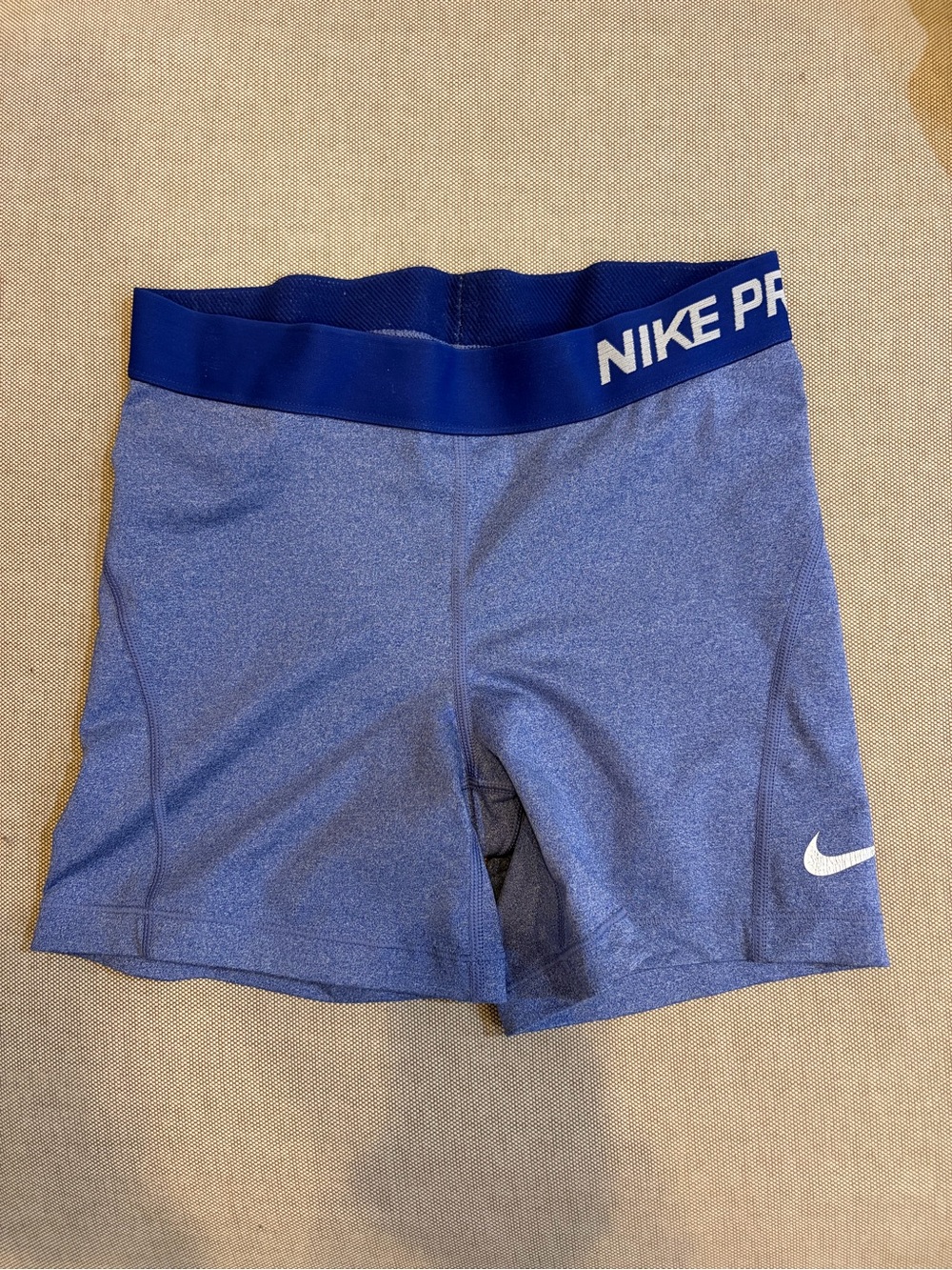 Nike Blue Heathered Compression Shorts with Navy Waistband